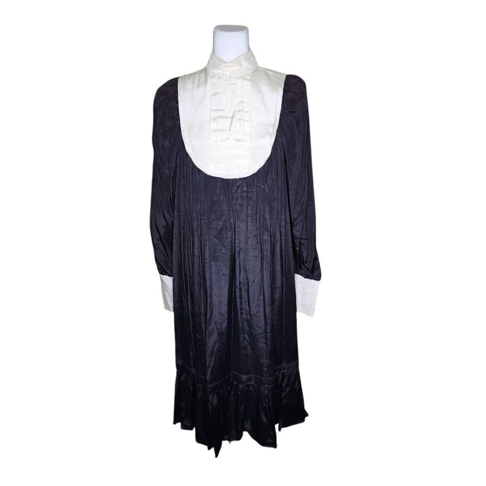 Vintage 60s High Neck Pilgrim Amish Nun Long Sleeve Dress Womens M Black